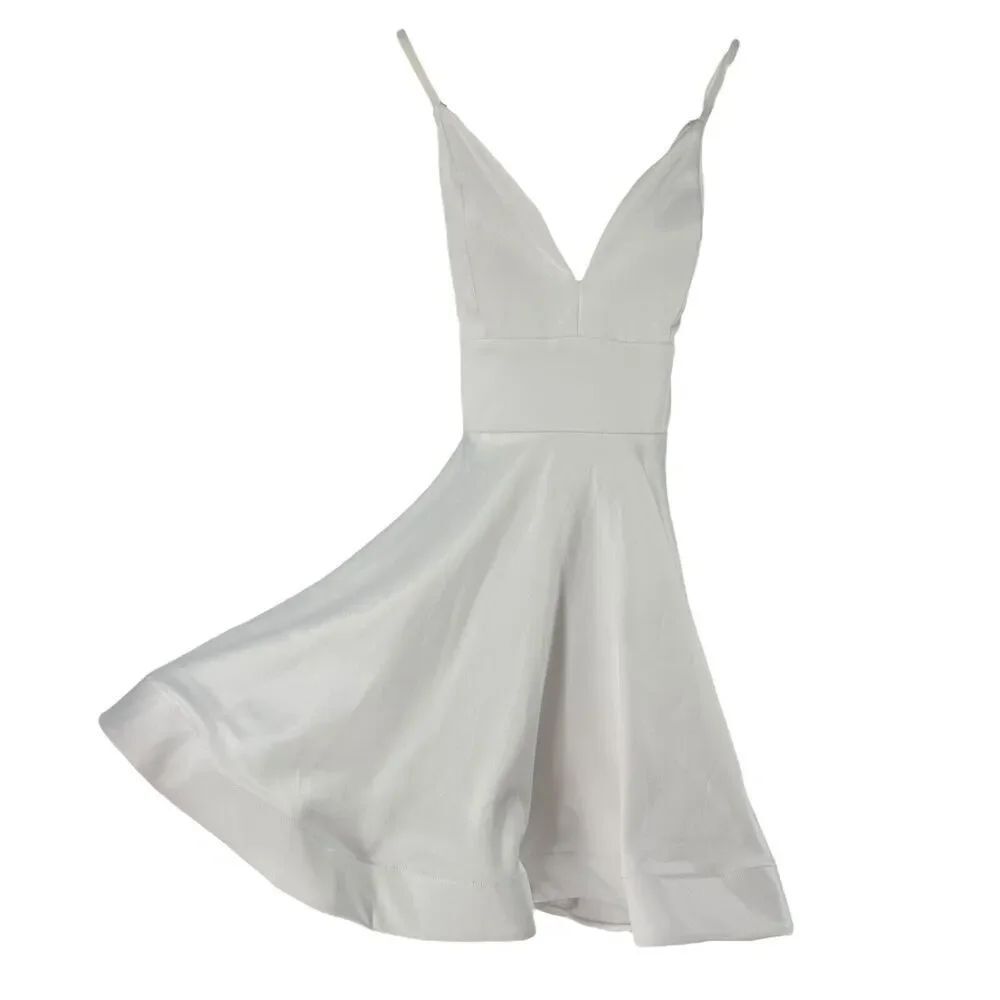Dainty Hooligan Dress White Size L Mini Full Skirt V Neck Open Back Marilyn Chic
